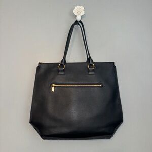J. Crew 100% Leather Tote Business Casual Laptop Shoulder Bag Black